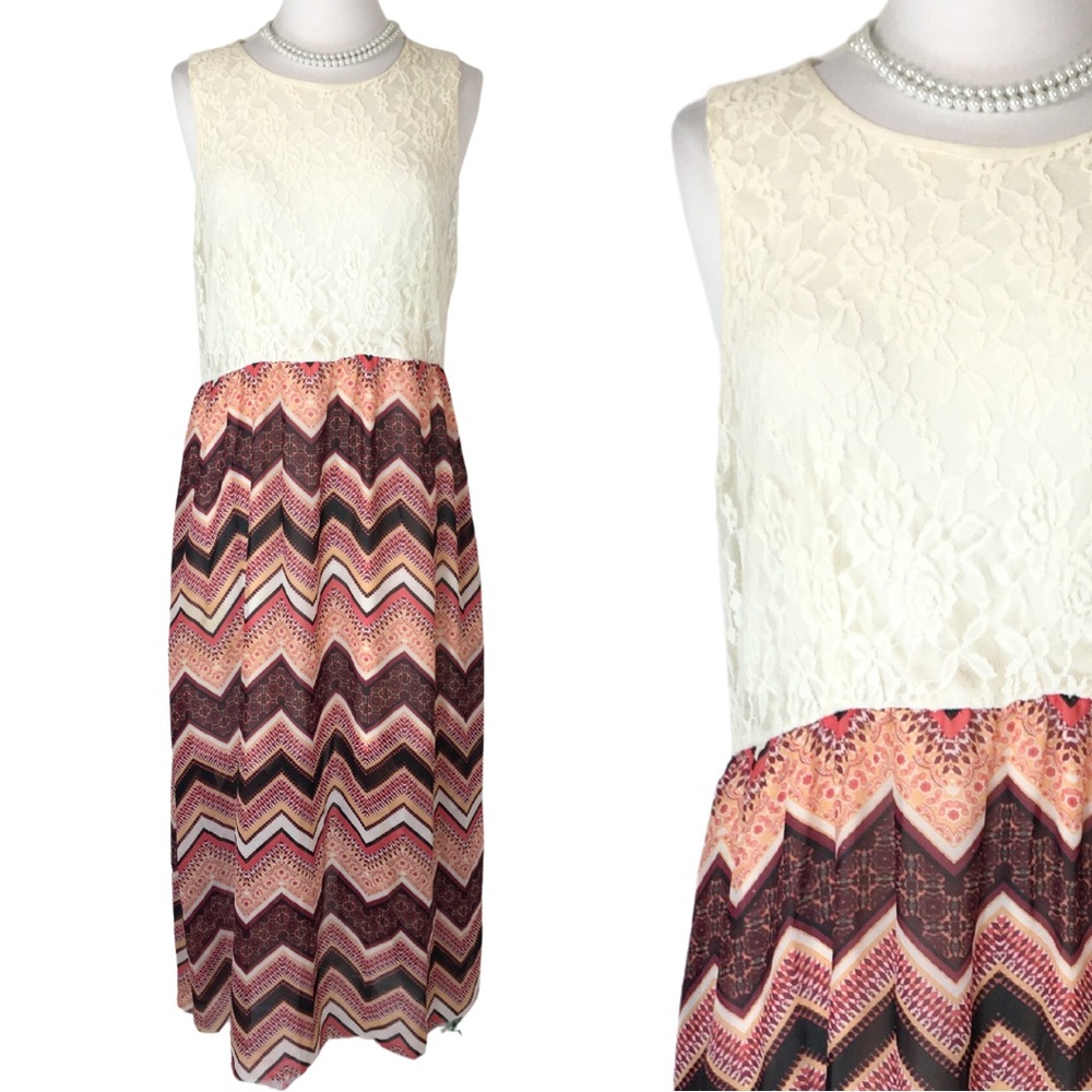 Stella Lace Chevron Boatneck Neck Sleeveless Fit and Flare Maxi Dress size 2X